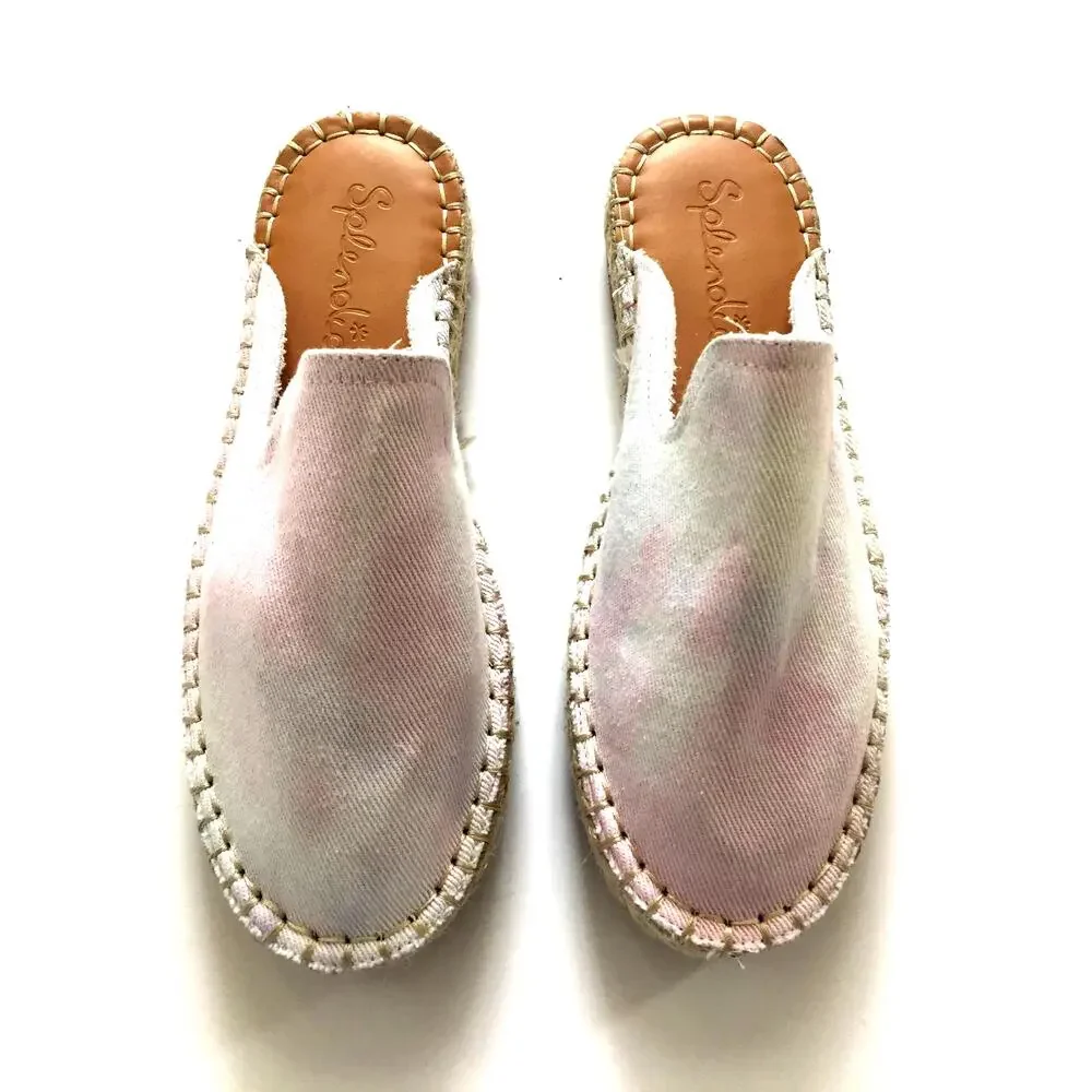 Splendid Julia‎ Pink White Tie Dye Canvas Slip On Espadrille Mules 6M Flat Shoes